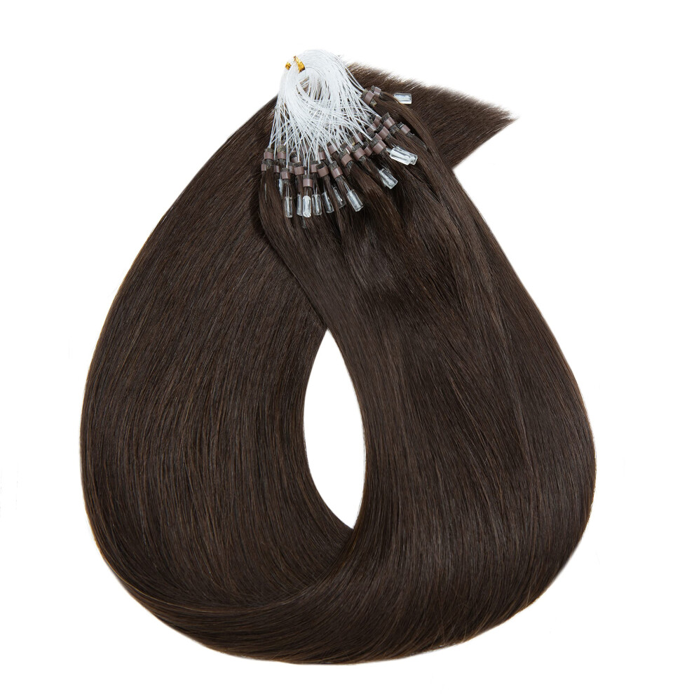 Unisex Brown Micro Bead Human Hair Extensions 20 Inch Dark Invisible Microlink Remy Straight Longlasting Secure Hold