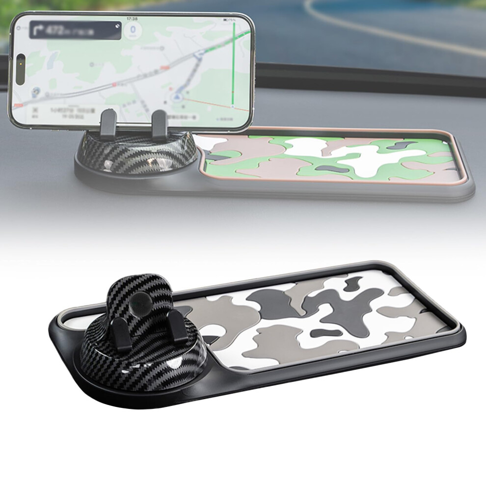 Car Phone Holder With Antislip Carbon Fiber Dashboard Mat, 360 Rotation And Hidden Parking Number Display (Grey) Grey 9113335625242