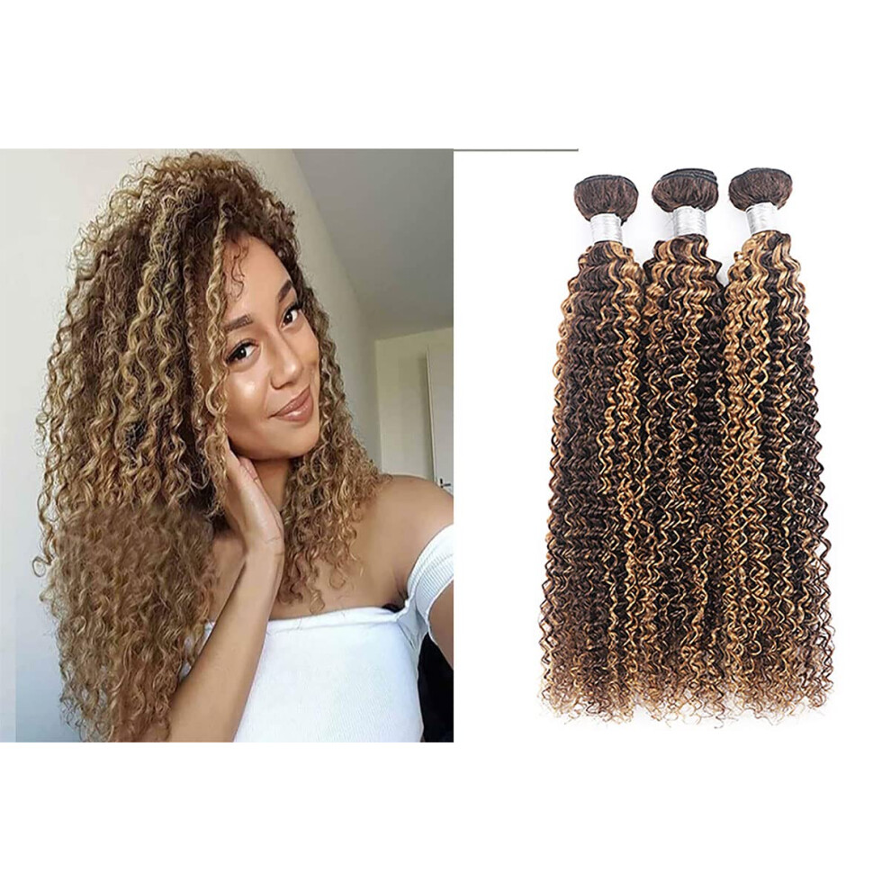 Unisex Brazilian Ombre Human Hair Bundles P4/27 Kinky Curly Wet And Wavy Extensions For Natural Look