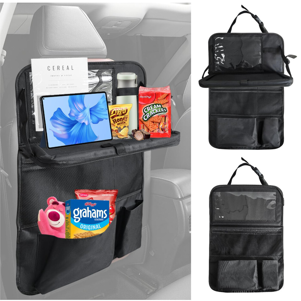 Car Backseat Organizer with Tablet Holder and Foldable Tray, 9 Pockets Kick Mats for Kids Travel