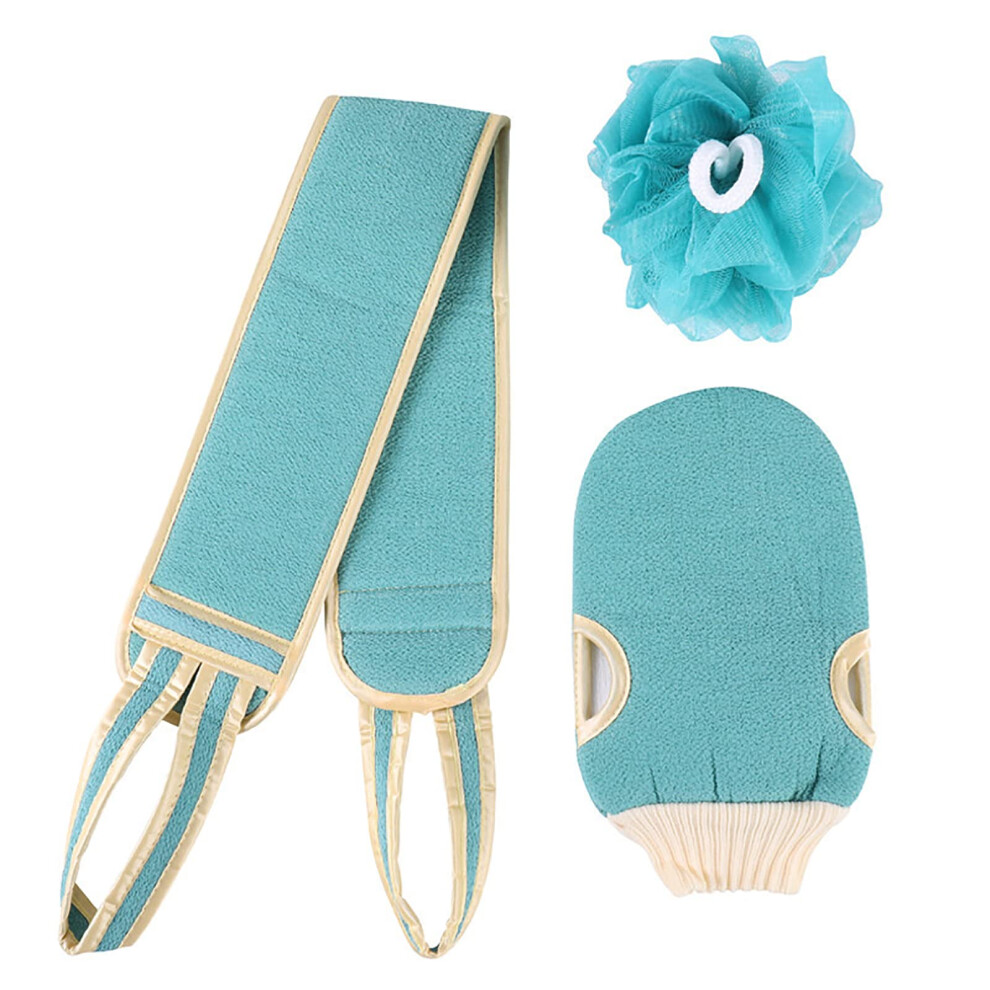 Exfoliating Body Scrubber Set of 3 Blue â Double Sided Back Scrubber, Exfoliating Glove and Loofah for Full Body Exfoliation