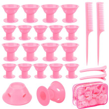 60PCS Pink Silicone Hair Curlers Set with DualSize Rollers, Combs and Clips for Heatless Curls