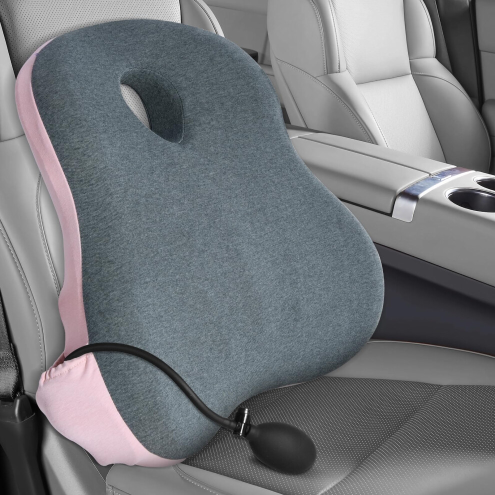 Lumbar Support Pillow with Adjustable Airbag and Memory Foam for Office Chair or Car Ergonomic Relief