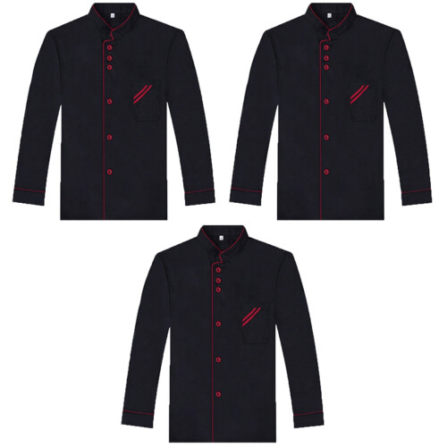 3Pcs Breathable Black Long Sleeve Casual Catering Jackets 2