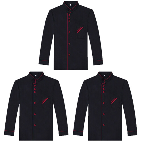 3Pcs Breathable Black Long Sleeve Casual Catering Jackets 1