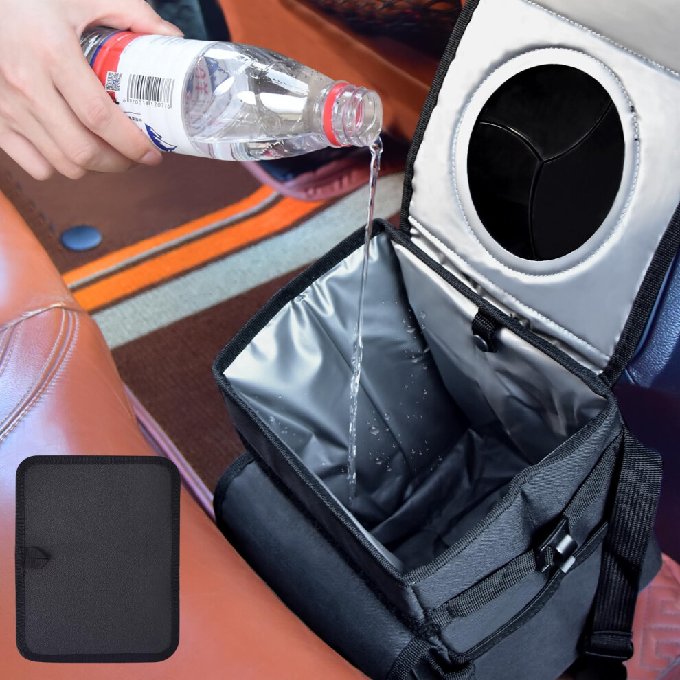 Car Trash Can Waterproof Leakproof With Lid Foldable Large Capacity For Car Home Office Black 9113335626072