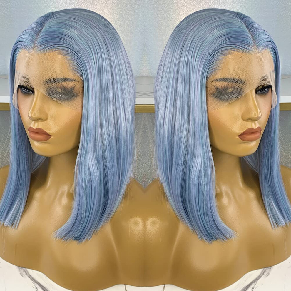 Glueless Ombre Blue Purple Lace Front Bob Wig for Women, Heat Resistant Synthetic Hair with Natural Hairline
