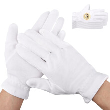 24 Pairs Moisturizing Cotton Gloves for Dry Hands Overnight with Elastic Band, White Thick Gloves for Men and Women