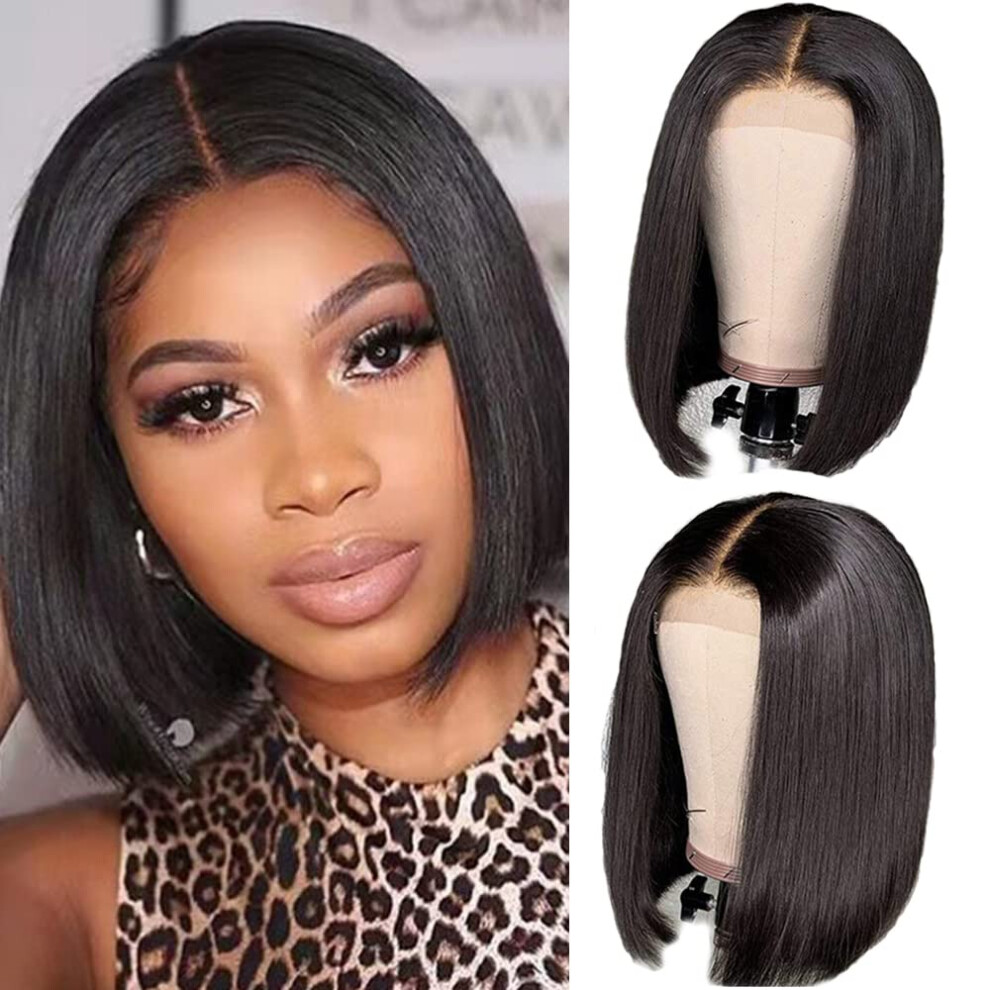 Unisex Black 13X4 Hd Lace Frontal Straight Bob Wig For Women Pre Plucked Brazilian Virgin Human Hair 12 Inch