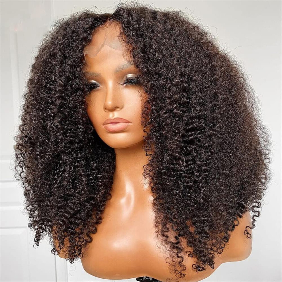 Unisex 13X4 Kinky Curly Lace Front Wig Human Hair 14 Inch Pre Plucked 150 Density Natural Afro Volume