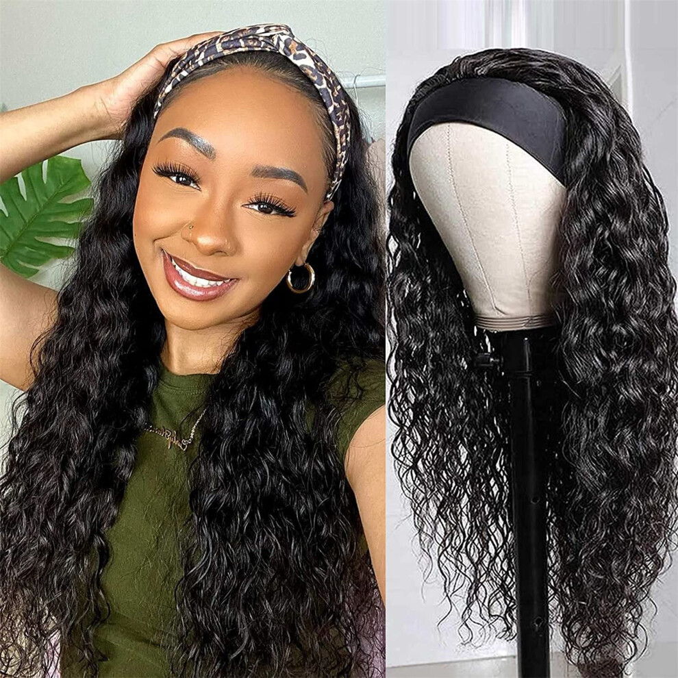 22 Inch Curly Headband Wig Human Hair Glueless Brazilian Virgin Hair for Black Women 150% Density