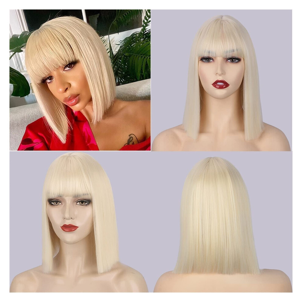 Unisex Pink,Black,Red 14 Inch Short Straight Bob Wig With Bangs For Women, HeatâResistant Synthetic Fiber, Natural Hairline, Black Pink Purple Red