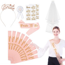 Bachelorette Party Kit with Bride to Be Accessories, Rose Gold Bridal Shower Set with Veil, Sash and Tiara