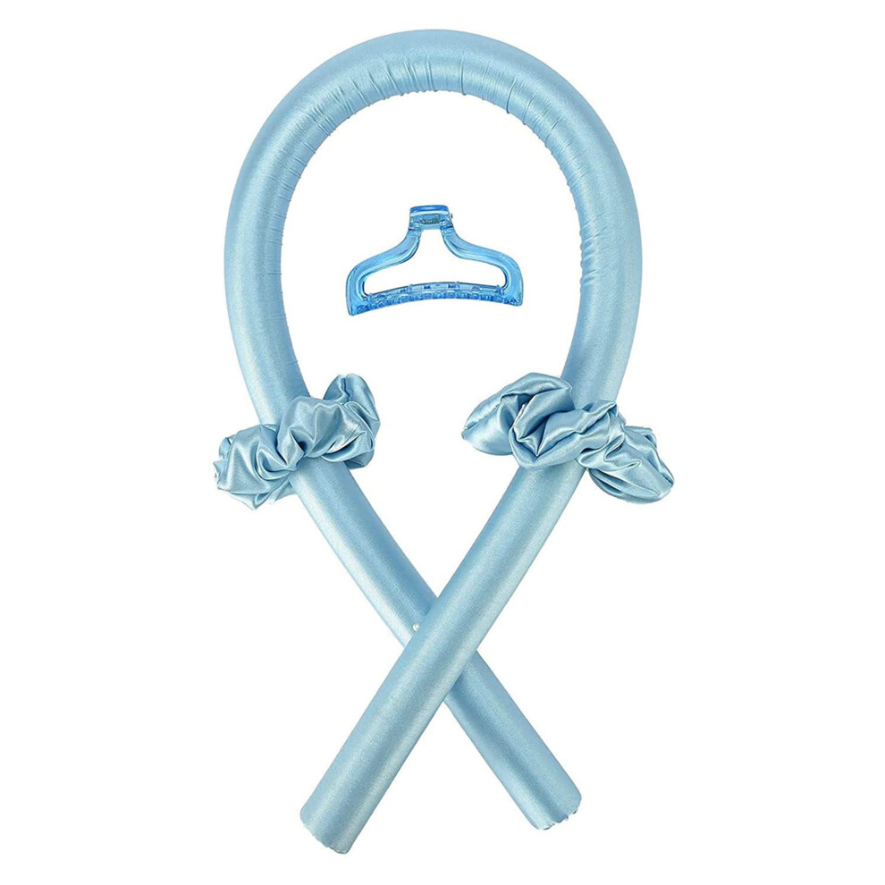 Heatless Hair Curler Headband for Long Hair with Clip and Ties, Reusable Blue Rod for Overnight Curls