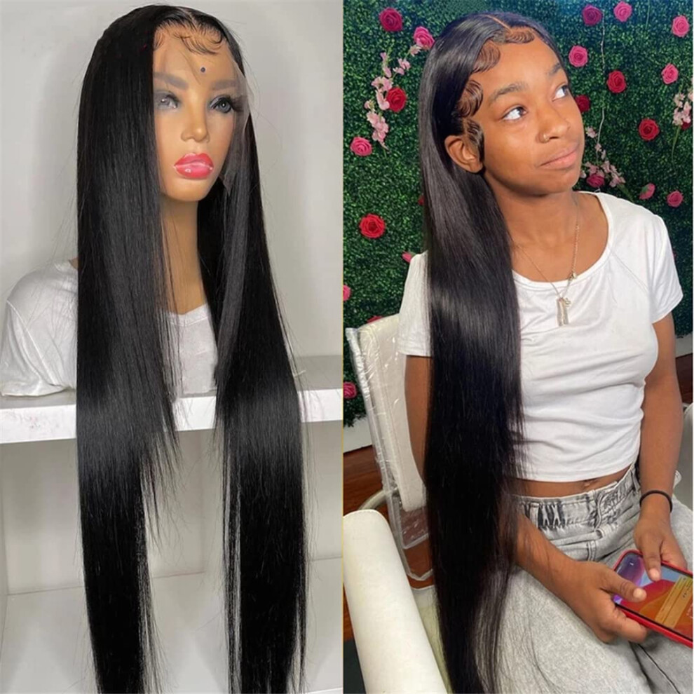 34 Inch Straight Human Hair Wig 13x4 Lace Front Glueless for Black Women, Natural Hairline, 150 Density