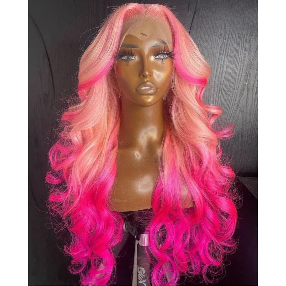 13x4 HD Lace Front Human Hair Wig 180% Density Loose Wave Highlight Pink Purple Ombre Preplucked Natural Hairline 20inch