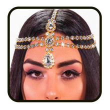Gold Rhinestone Head Chain for Women, Elegant Crystal Forehead Headpiece for Wedding and Girls