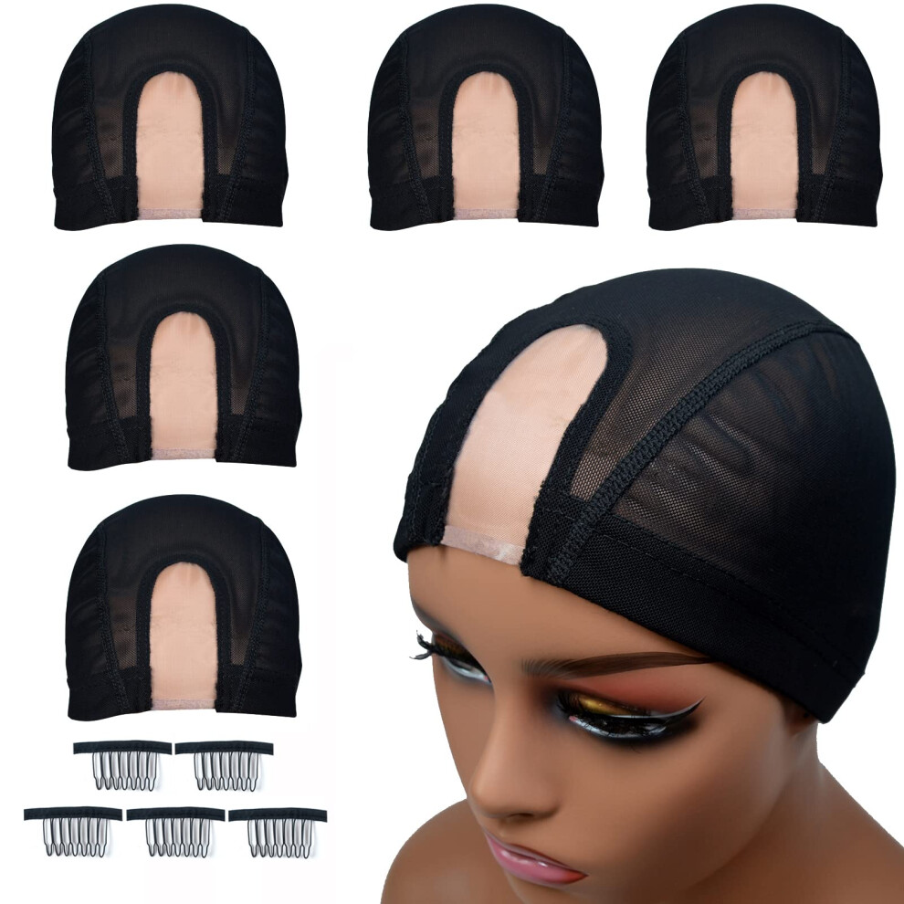 Unisex 5Pcs Spandex Dome Wig Cap For Making Wigs, Breathable Mesh Design, Stretchable Fit With Wig Combs