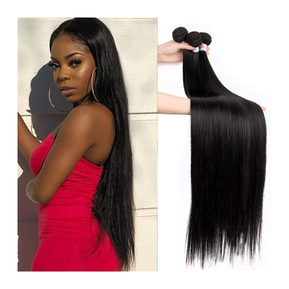 Unisex Brazilian Straight Human Hair Bundles 3 Pack Virgin Weave Extensions Natural Virgin Texture Tangleâ Double Weft
