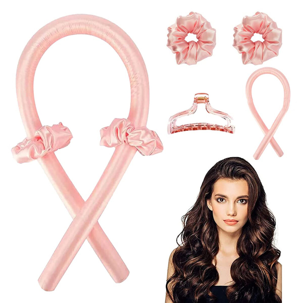 Pink Heatless Hair Curler For Overnight Curls, Soft No Heat Curling Rod Headband With Longlasting Hold (Pink)