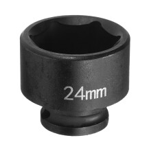Impact Socket 3/8 Inch Drive 24mm CRMO Steel Deep 6 Point Metric Torque Rust Resistant