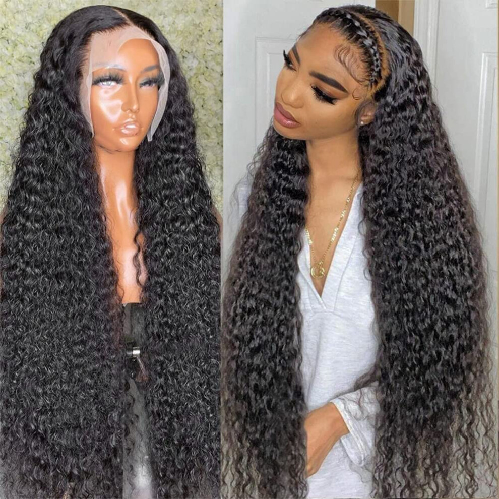 Curly Lace Front Wig Human Hair 13x6 HD Lace Frontal Pre Plucked 180 Density 26 Inch Brazilian Deep Wave Wet and Wavy Wig for Black Women