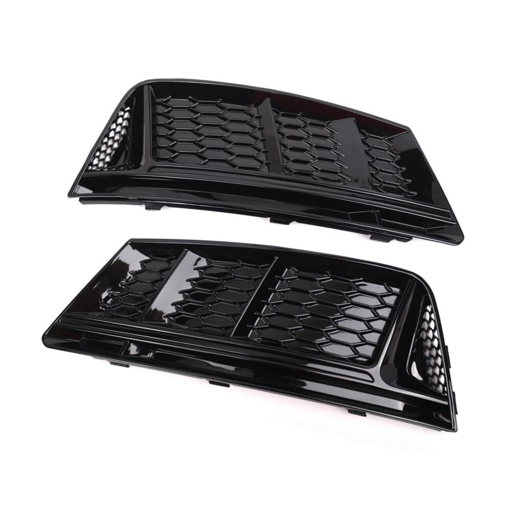 2X Gloss Honeycomb Front Bumper Fog Grille Covers For Audi A4 B9 20162018 Black/Light 9113335627246