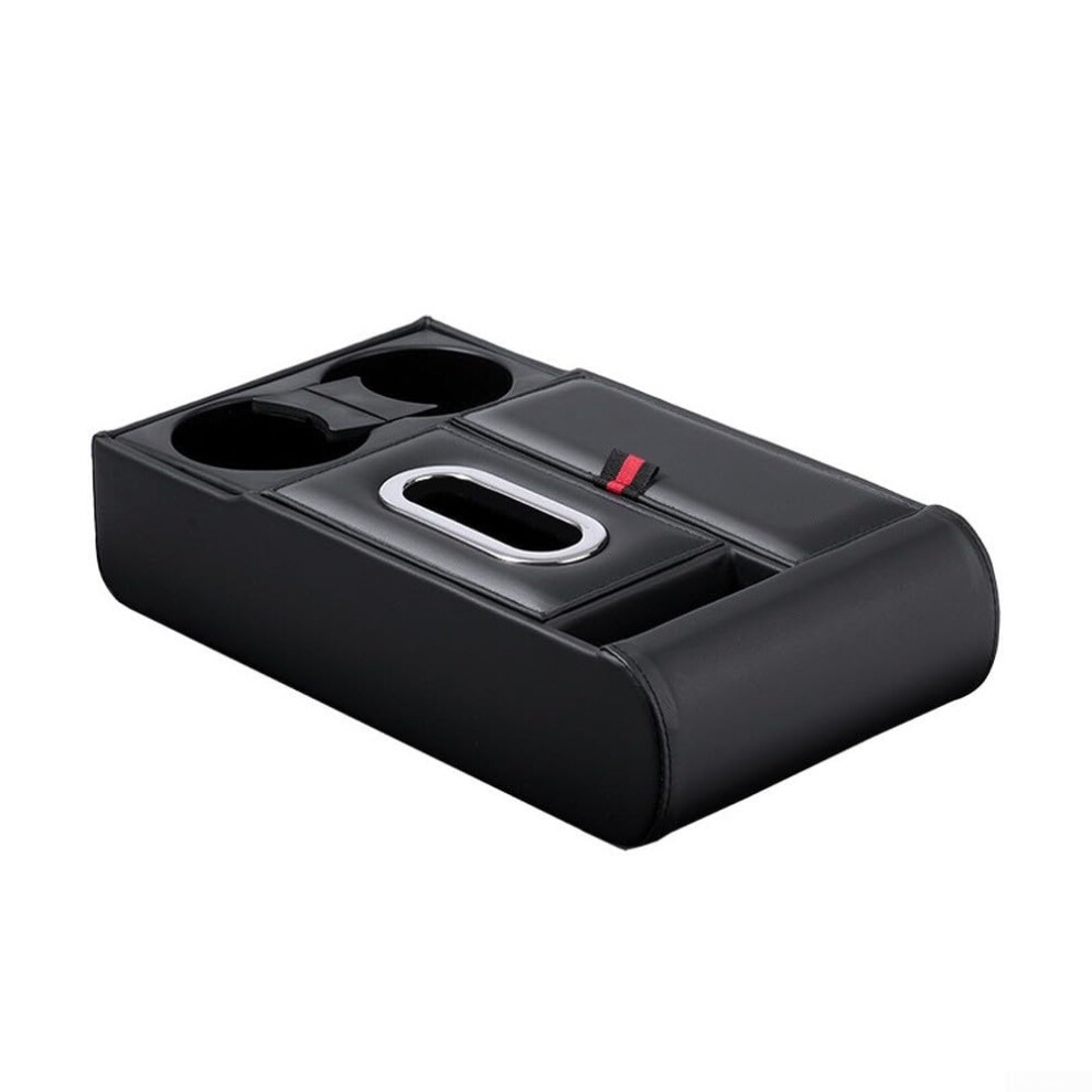 Car Armrest Organizer With Dual Cup Holders, Tissue Box, Phone Slot, Leather Cushion Black 9070919834448