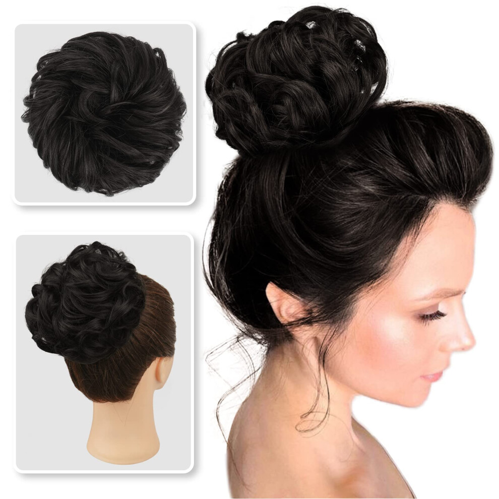 Messy Bun Hair Piece Curly Chignon Hair Bun Extension for Women Darkest Brown