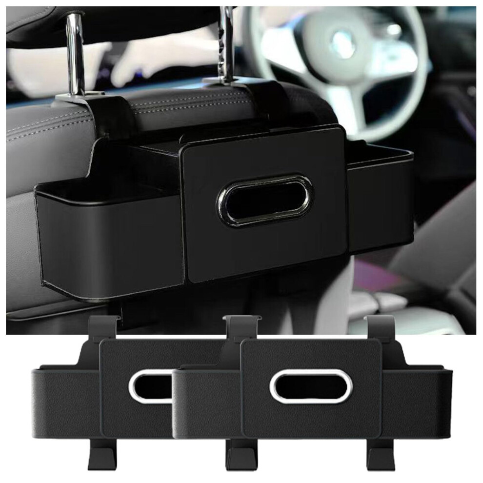 Car Back Seat Organizer With Dual Cup Holders, Tissue Box, Hooks And Multipocket Leather Storage Bag, 2Pcs Black 9070919834950