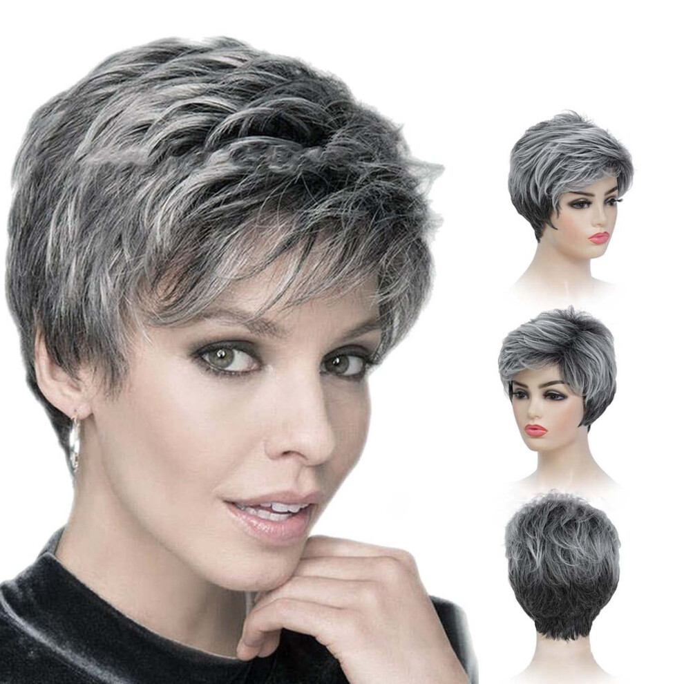 Short Gray Curly Wig for Women Synthetic Pixie Cut HeatResistant Fiber Natural Look Daily Wear