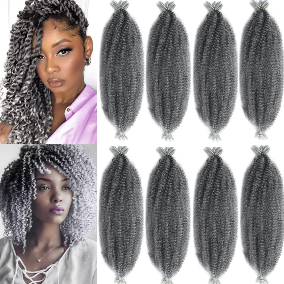 Unisex Black Afro Twist Braiding Hair 18 Inch Gray Marley Extensions Preseparated Springy Texture For Women 8 Packs