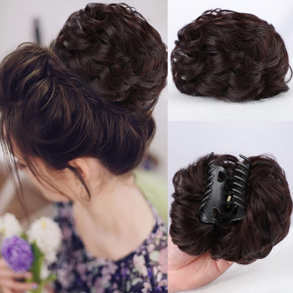 Messy Hair Bun Curly Clip in Hair Piece for Women with Natural Wavy Texture and Secure Claw Clip