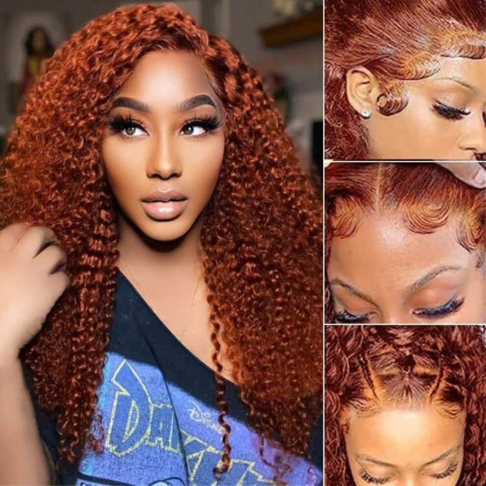 Unisex Black,Red,Brown Auburn Brown 13X4 Lace Front Jerry Curly Human Hair Wig 20 Inch Pre Plucked Brazilian Remy Wig For Black Women