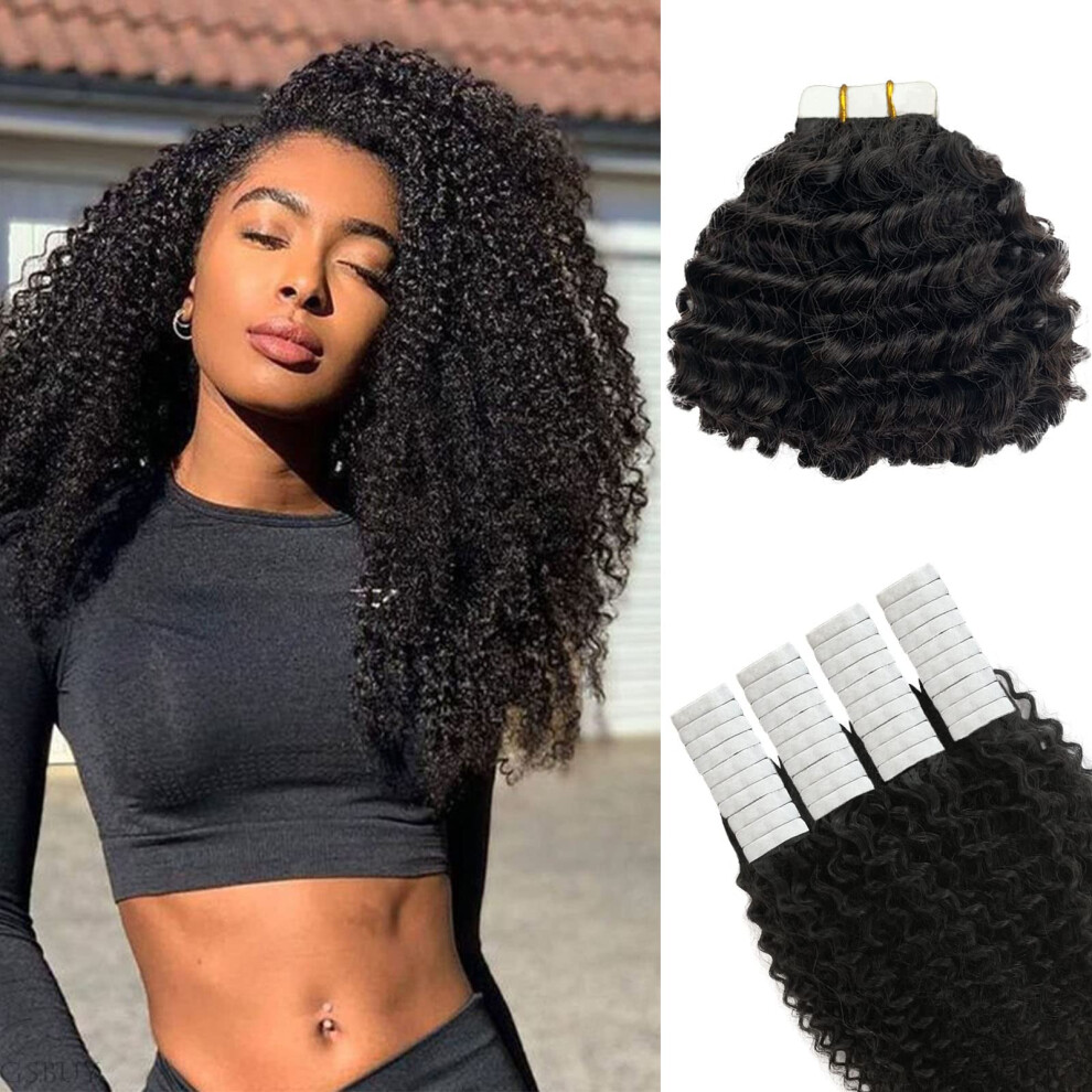 Unisex Black Kinky Curly Tape In Hair Extensions 18 Inch 3C 4A Natural Remy Human Hair For Women