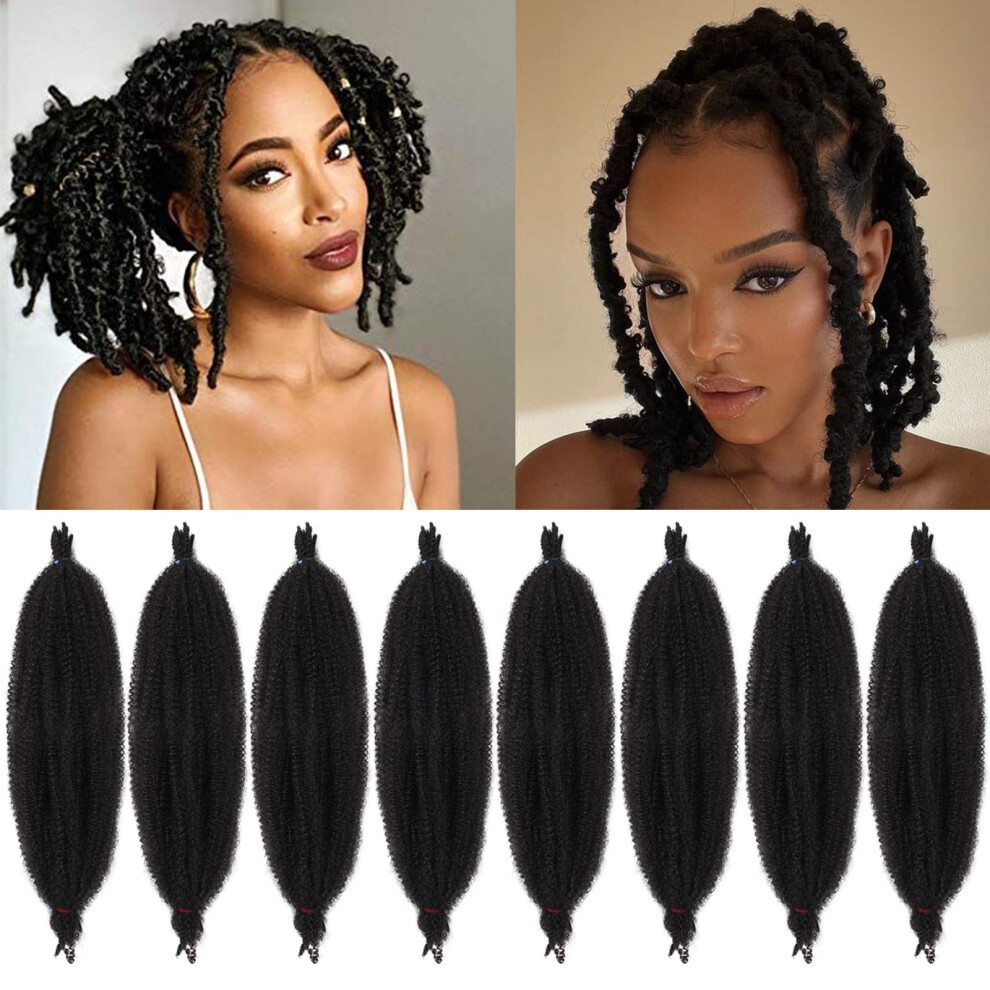 Unisex Black 12 Inch Preseparated Spring Twist Crochet Hair Extensions 8 Packs For Women Synthetic Afro Marley Twist Braids 1B#