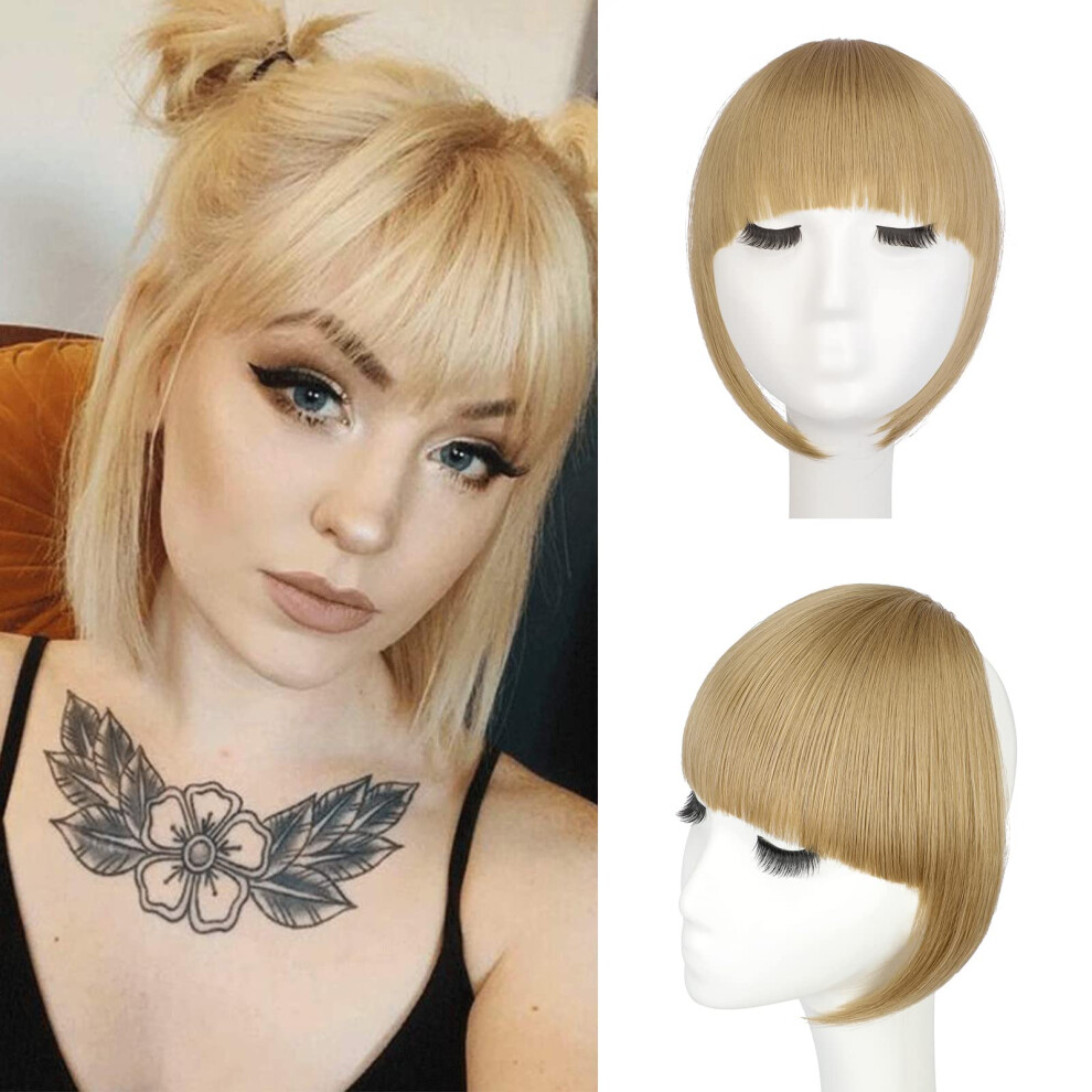 Unisex Clip In Bangs Hairpiece Ash Blonde Synthetic French Fringe With Temples For Women Natural Thick Style