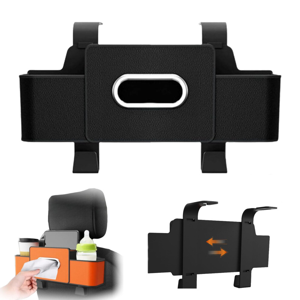 Leather Car Backseat Organizer With Cup Holder And Tissue Box, Large Capacity Storage, Black 9070919835971
