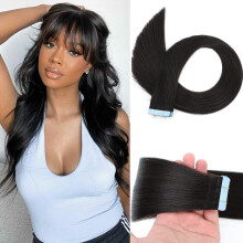 Natural Black Remy Tape In Hair Extensions 14 Inch 9A Human Hair 20Pcs 40g Seamless Skin Weft for Women