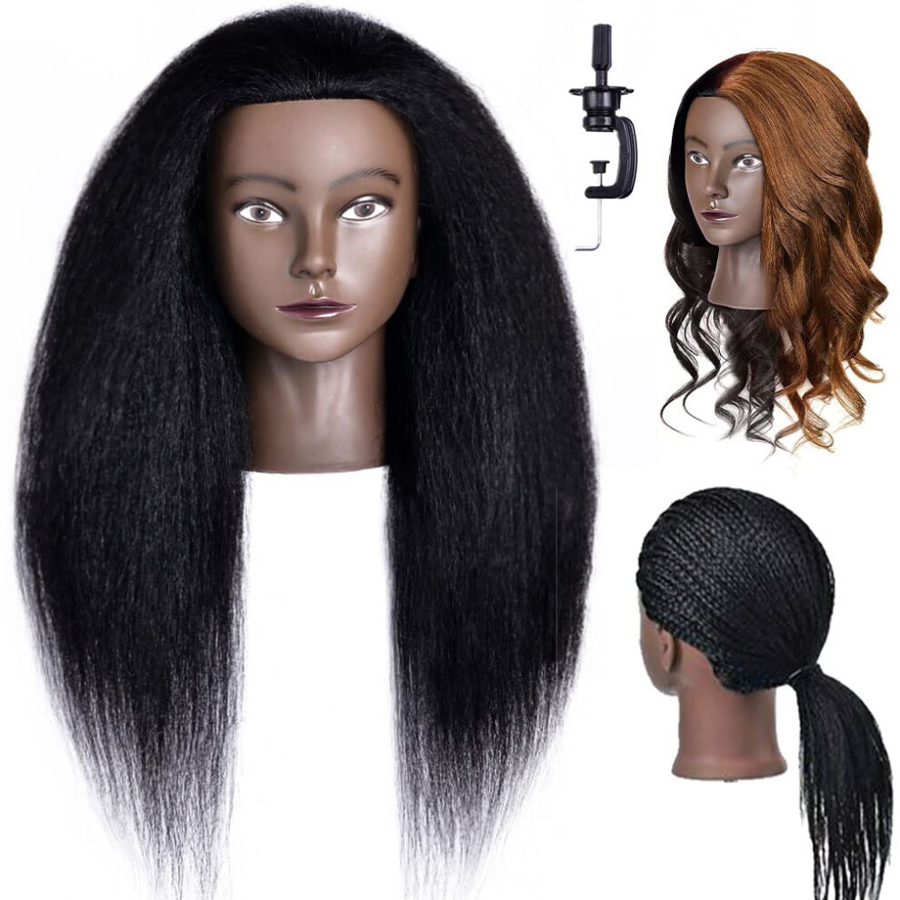 Black Mannequin Head With 100% Real Human Hair For Cosmetology Training, Braiding And Styling, Hair With Clamp