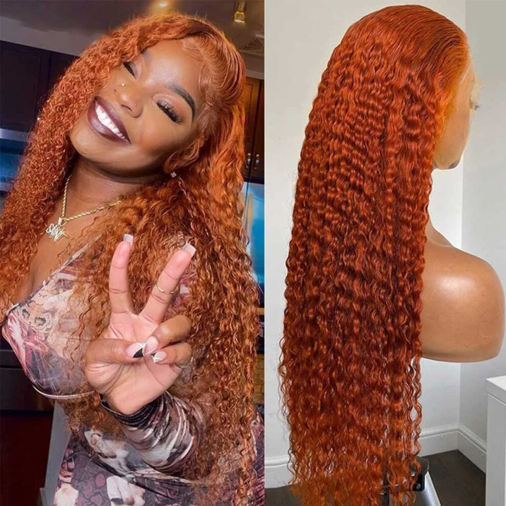 Ginger Orange Lace Front Wig 13x4 HD Glueless Deep Wave Human Hair Pre Plucked Brazilian Virgin Hair 22 Inch