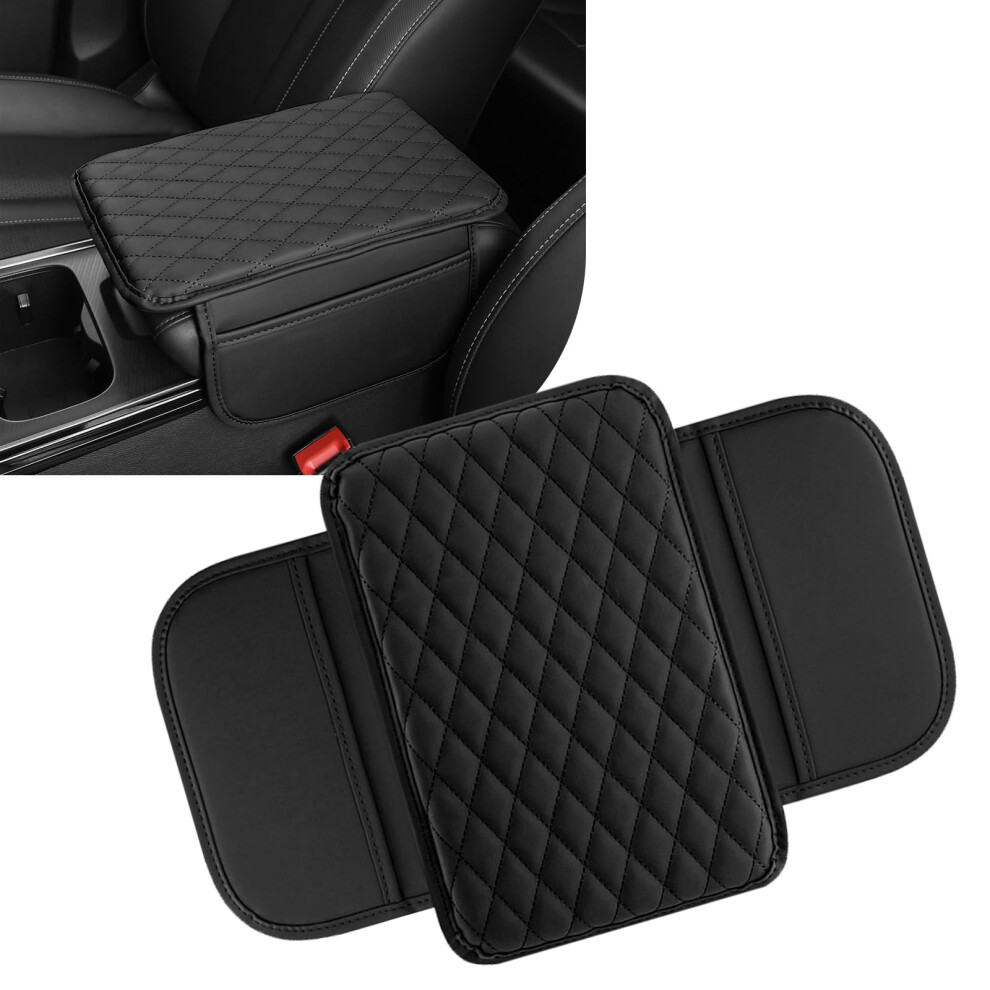 Car Armrest Pad With Extra Storage And Ergonomic Support, Universal Microfiber Leather Console Cover, Black 9070919836794