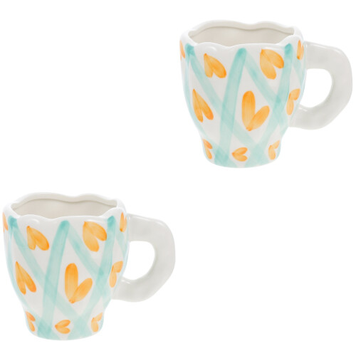 2Pcs White Handled Ceramic Coffee Cups Perfect for Breakfast Use 2