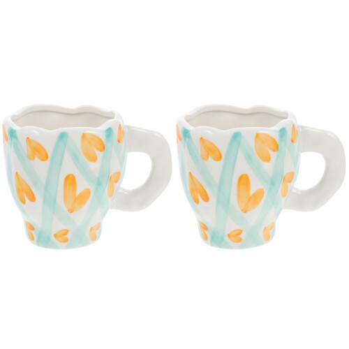 2Pcs White Handled Ceramic Coffee Cups Perfect for Breakfast Use 1