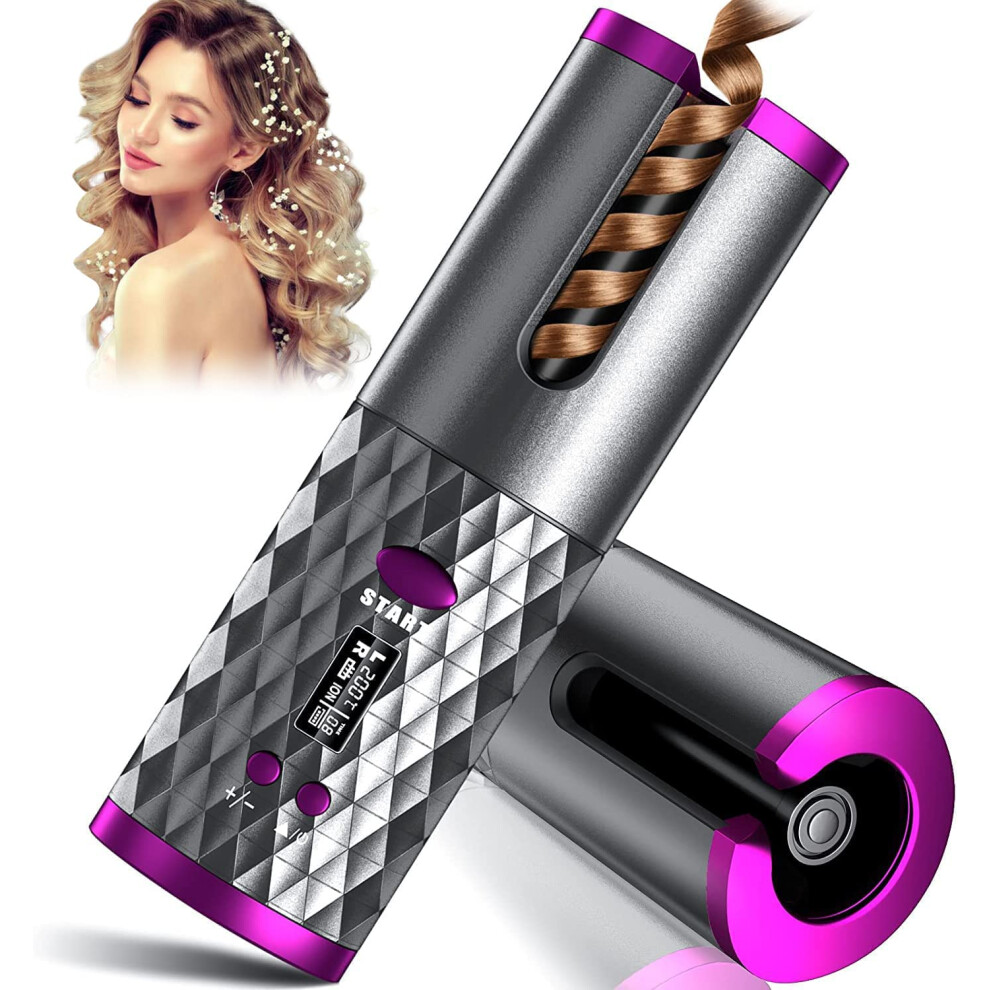 Cordless Automatic Hair Curler with Ceramic Barrel, Fast Heating, 6 Temp Settings, Rechargeable for Travel