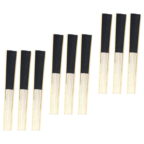 9Pièces Éventails Pliants Bambou Et Toile Noirs Décoratifs DIY