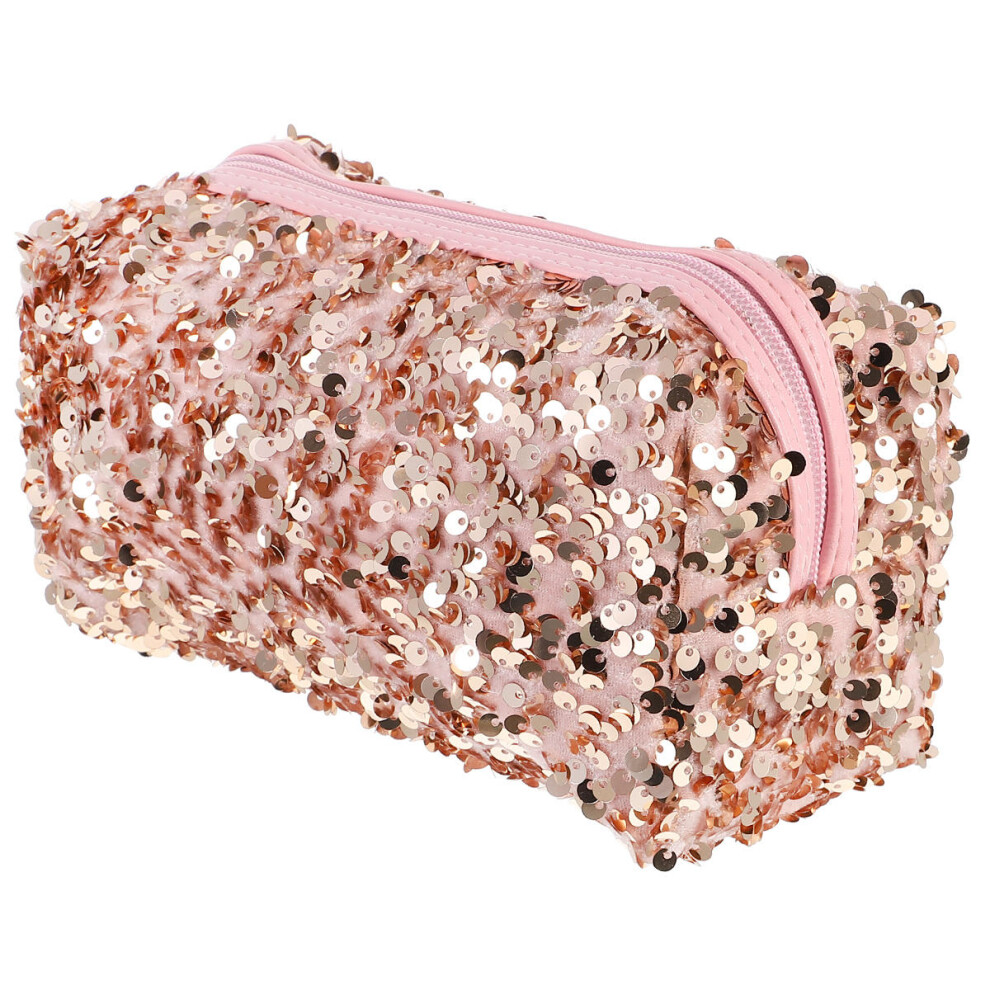 Solustre Pink 3Pcs Sequin Makeup Handbags Multipurpose Travel Cosmetic Pouches