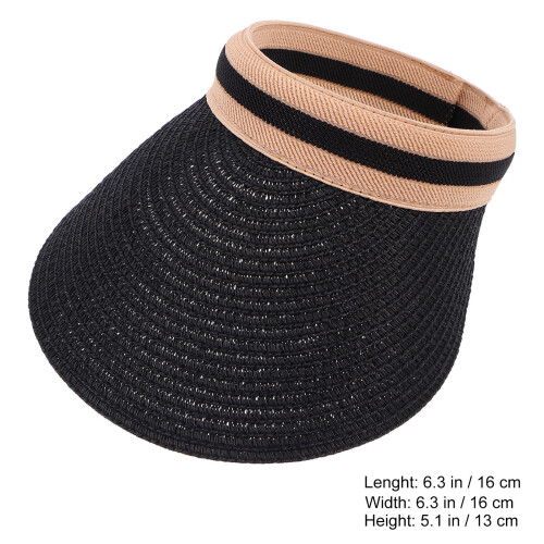 1Pc Durable Black Hollow Straw Sun Hat Practical Outdoor Sunbonnet 1