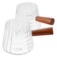 4Pcs Glass Milk Measuring Cups with Wooden Handle for Home Use