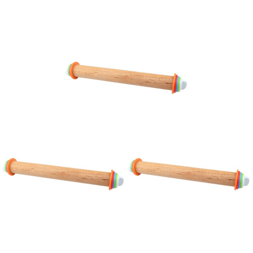 3Pcs Adjustable Wood Rolling Pins Khaki with Scale for Baking Dough 1